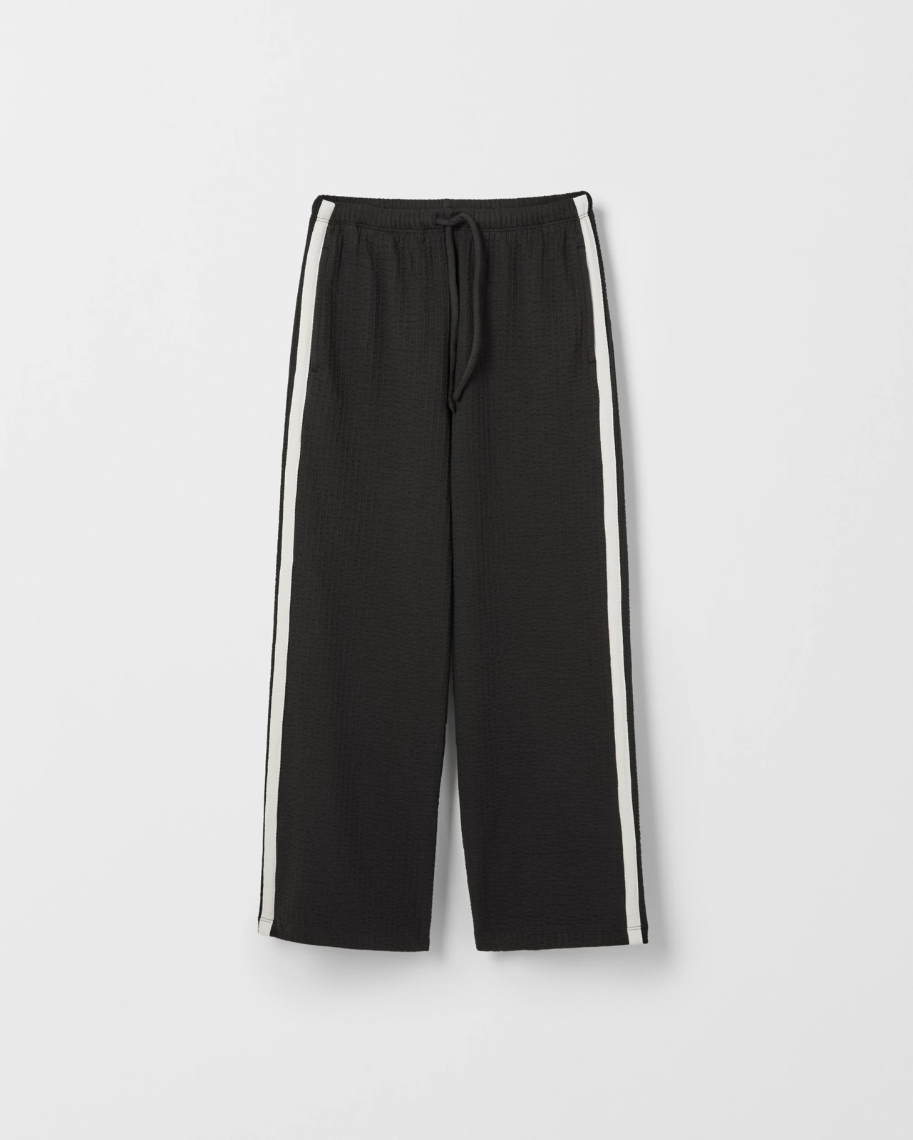 Australian Cotton Blend Textured Side Taped Wide Leg Knit Pants - Black 5 of 6