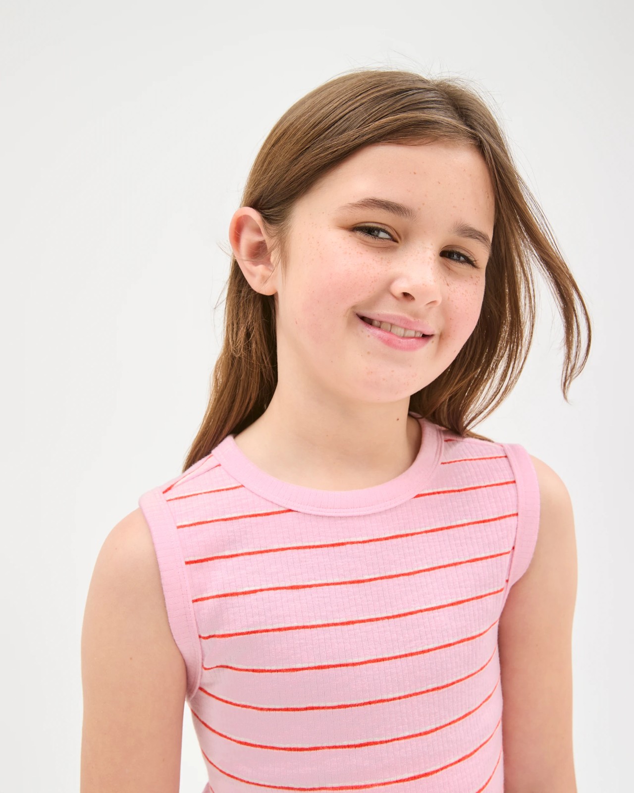 Essential Sleeveless Relaxed Rib Tank Top - Stripe Pink 3 of 6