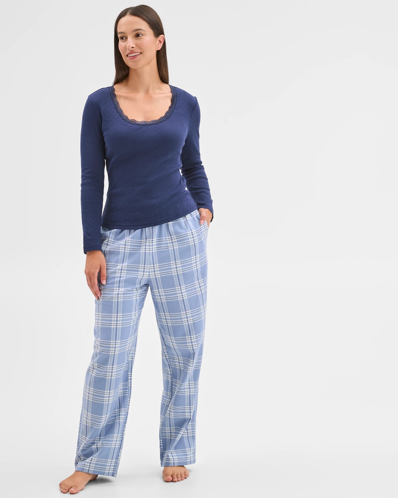 Australian Cotton Pointelle and Flannel Pyjama Set - Navy 2 of 5