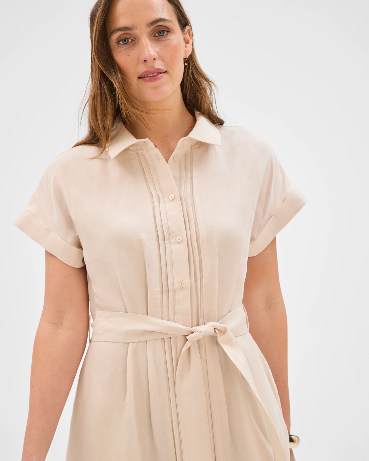 Preview Short Sleeve Pintuck Midi Shirt Dress - Pumice X Dye 5 of 5
