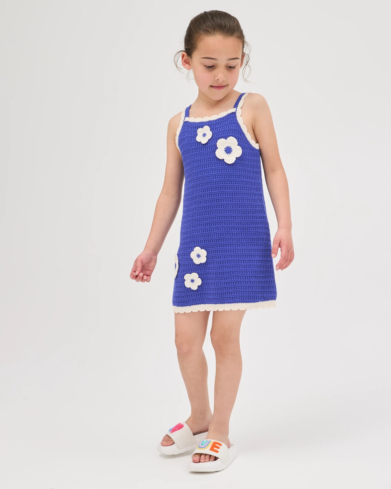 Australian Cotton Crochet Knit Dress - Blue Floral Applique 2 of 5