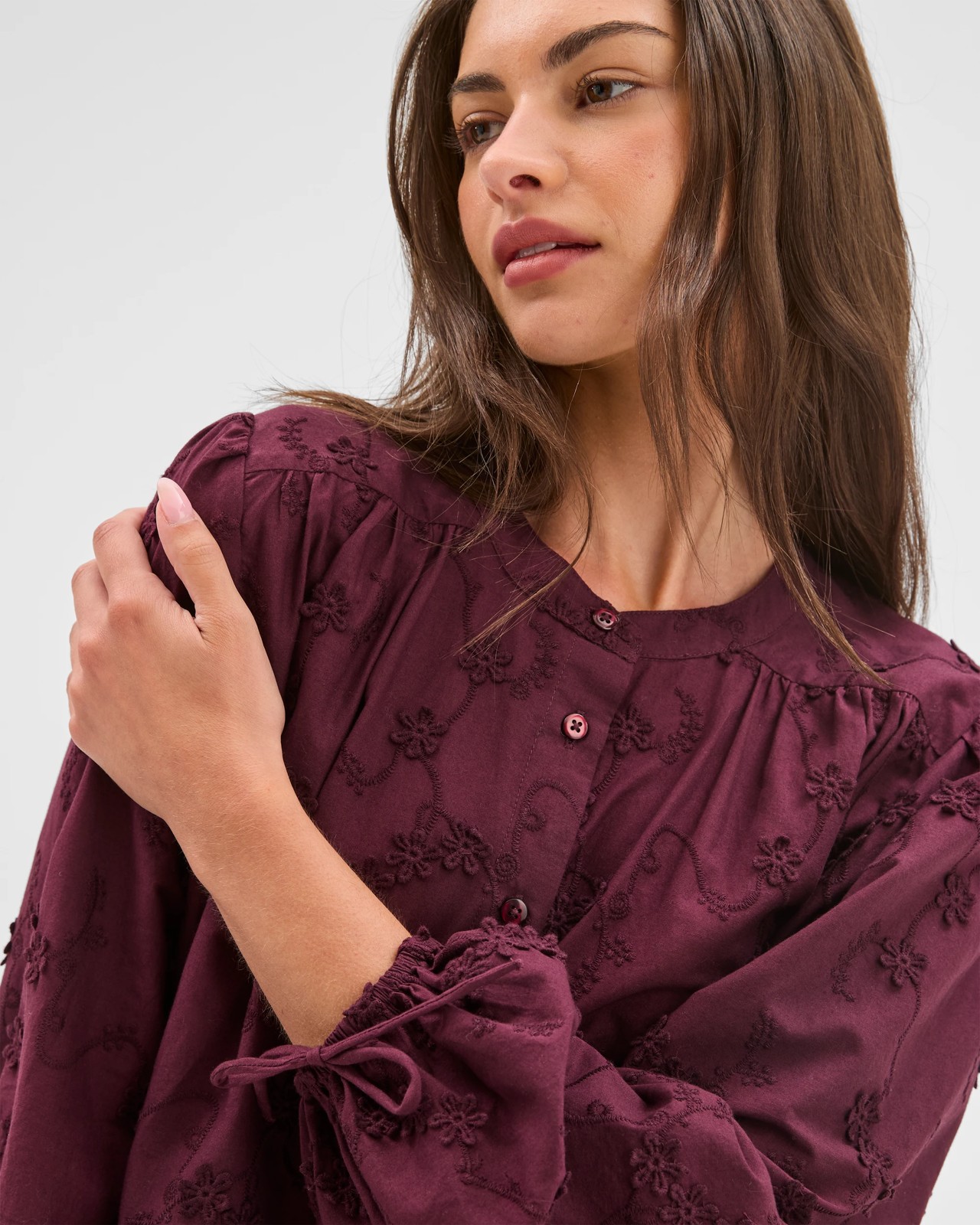 Petites Long Sleeve Embroidered Detail Blouse 2 of 4