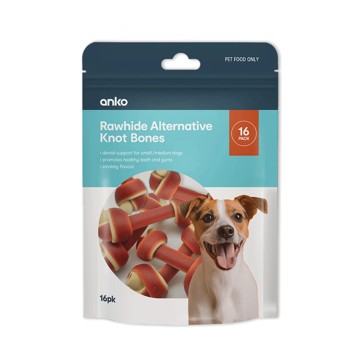 16 Pack Pet Treat Rawhide Alternative Knot Bones, Small - Anko