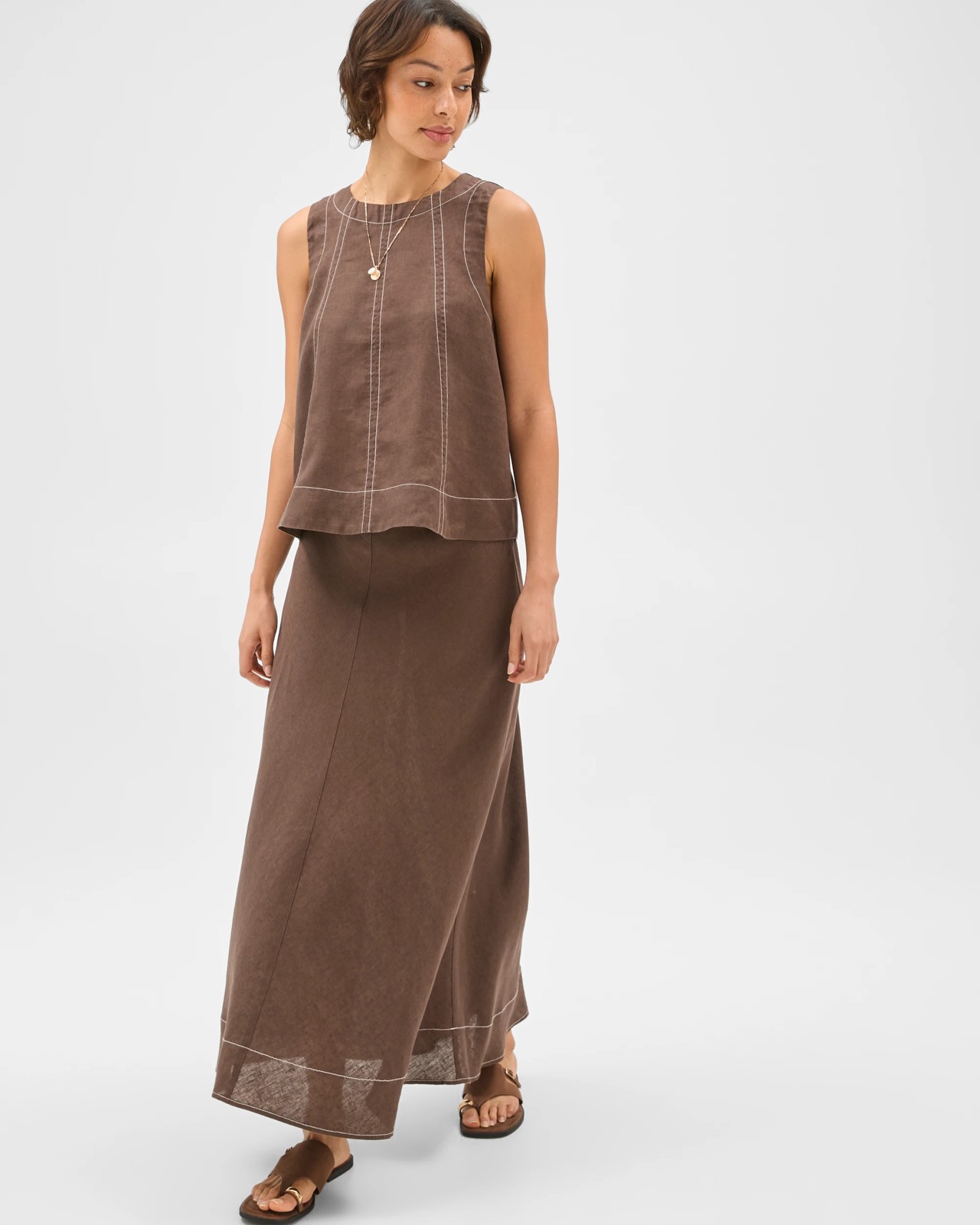 European Linen Seam Detail Midi Skirt 2 of 5