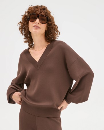 Preview Crepe Knit V-Neck Sweater