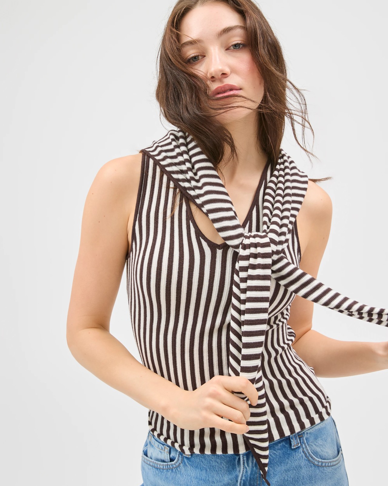 Lily Loves Tank Top and Scarf Set - Truffle Stripe 2 of 6