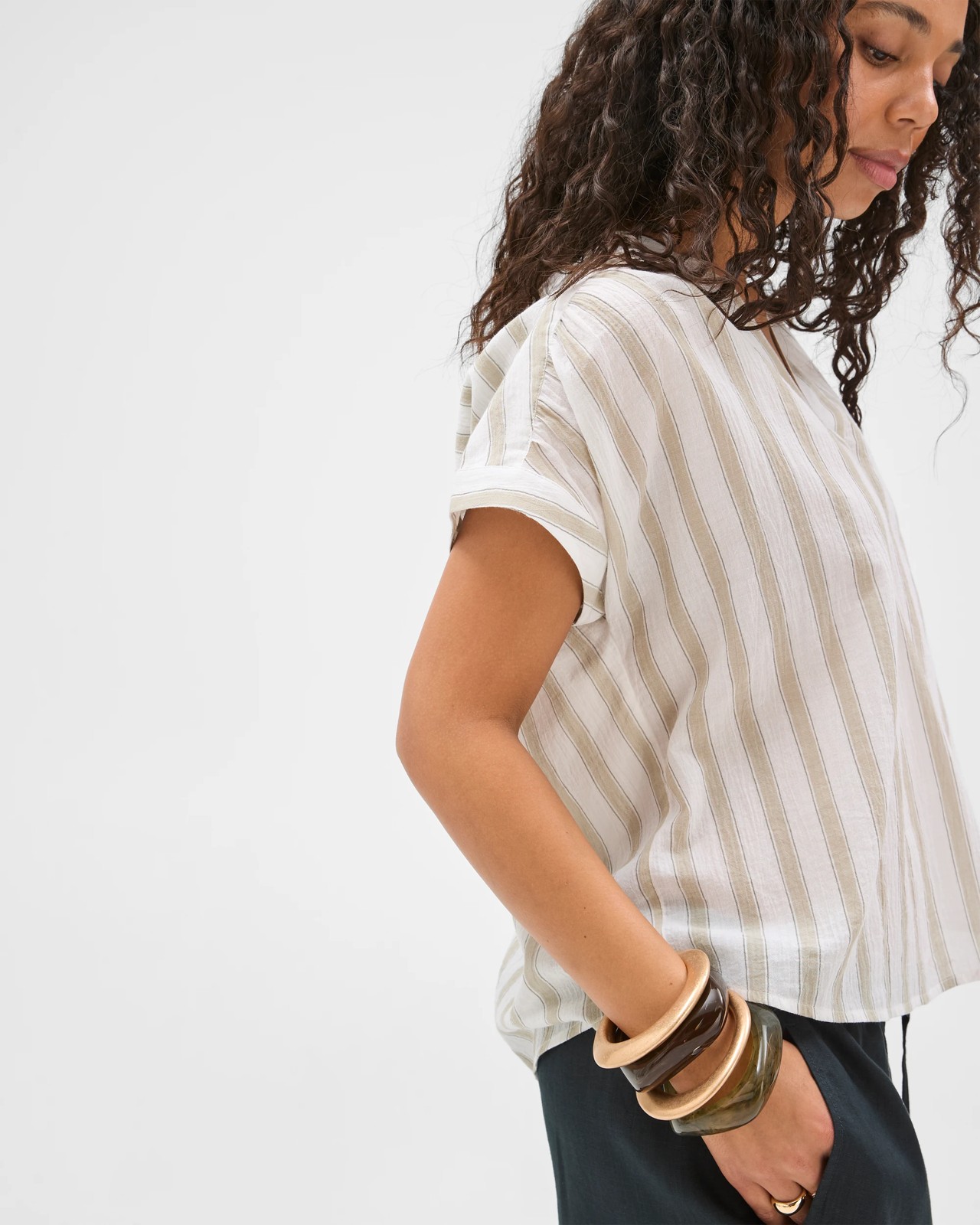 Cotton Collared Popover Blouse - White Dusty Moss 5 of 6