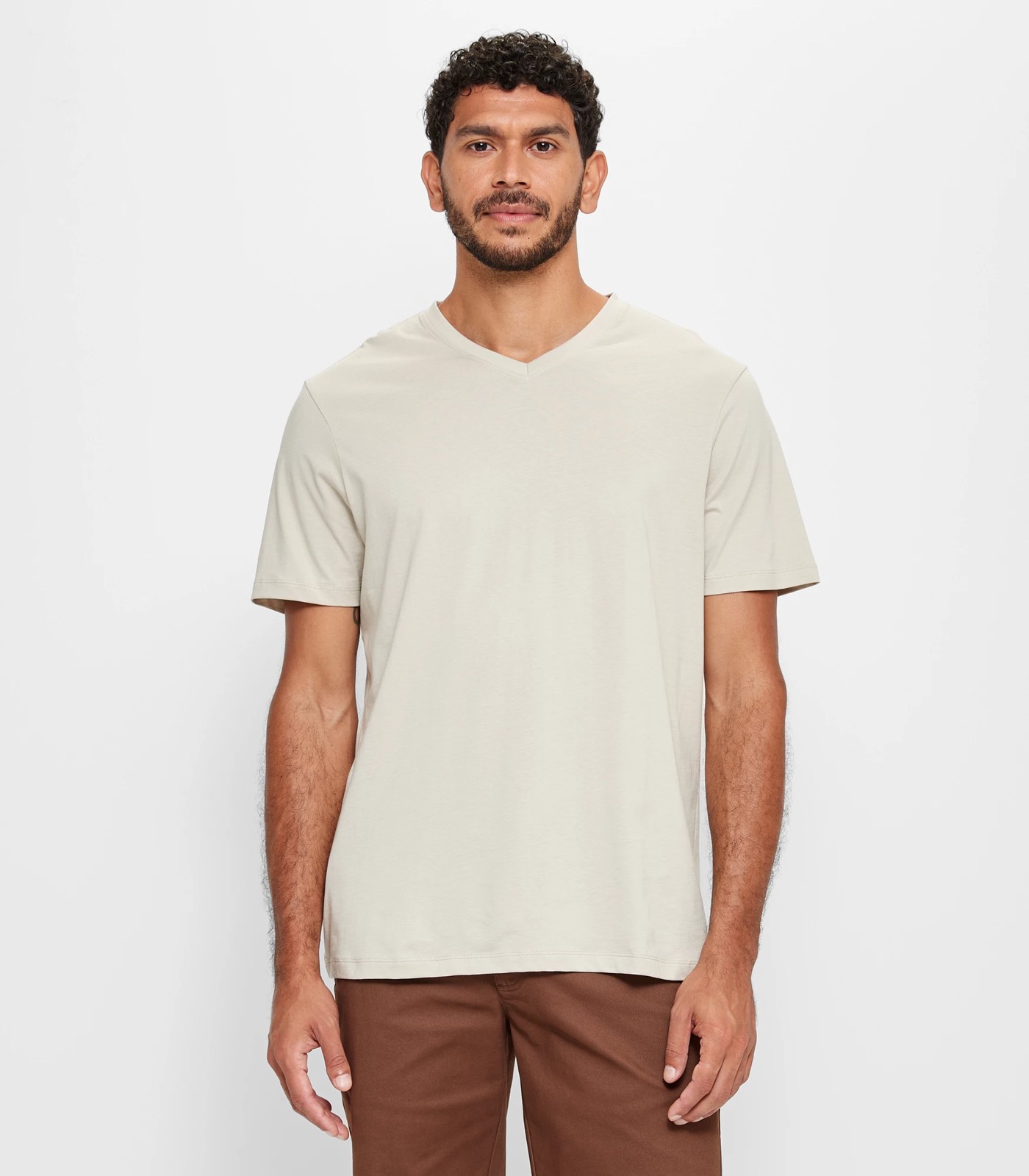 Australian Cotton V-Neck T-Shirt - Stone | Target Australia