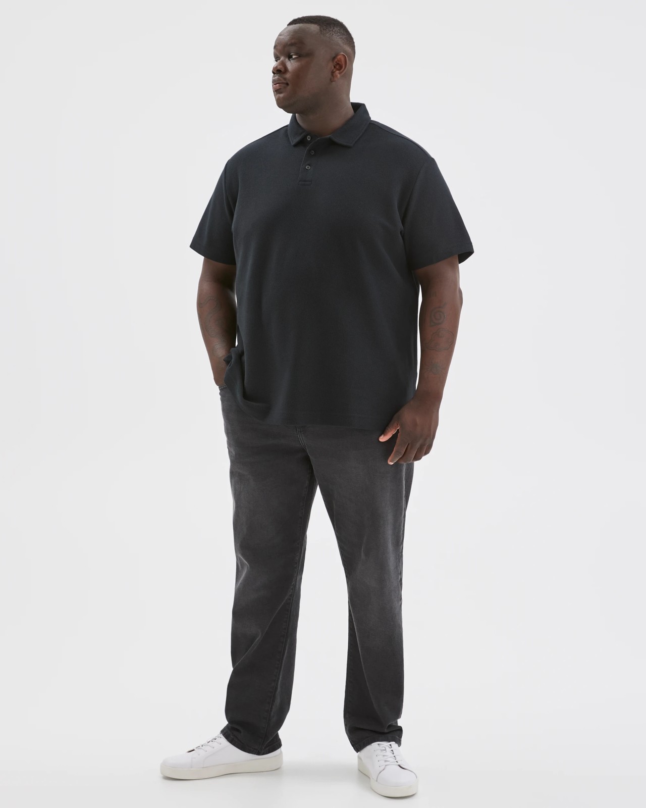 Plus Size Australian Cotton Textured Polo Top - Black 2 of 5