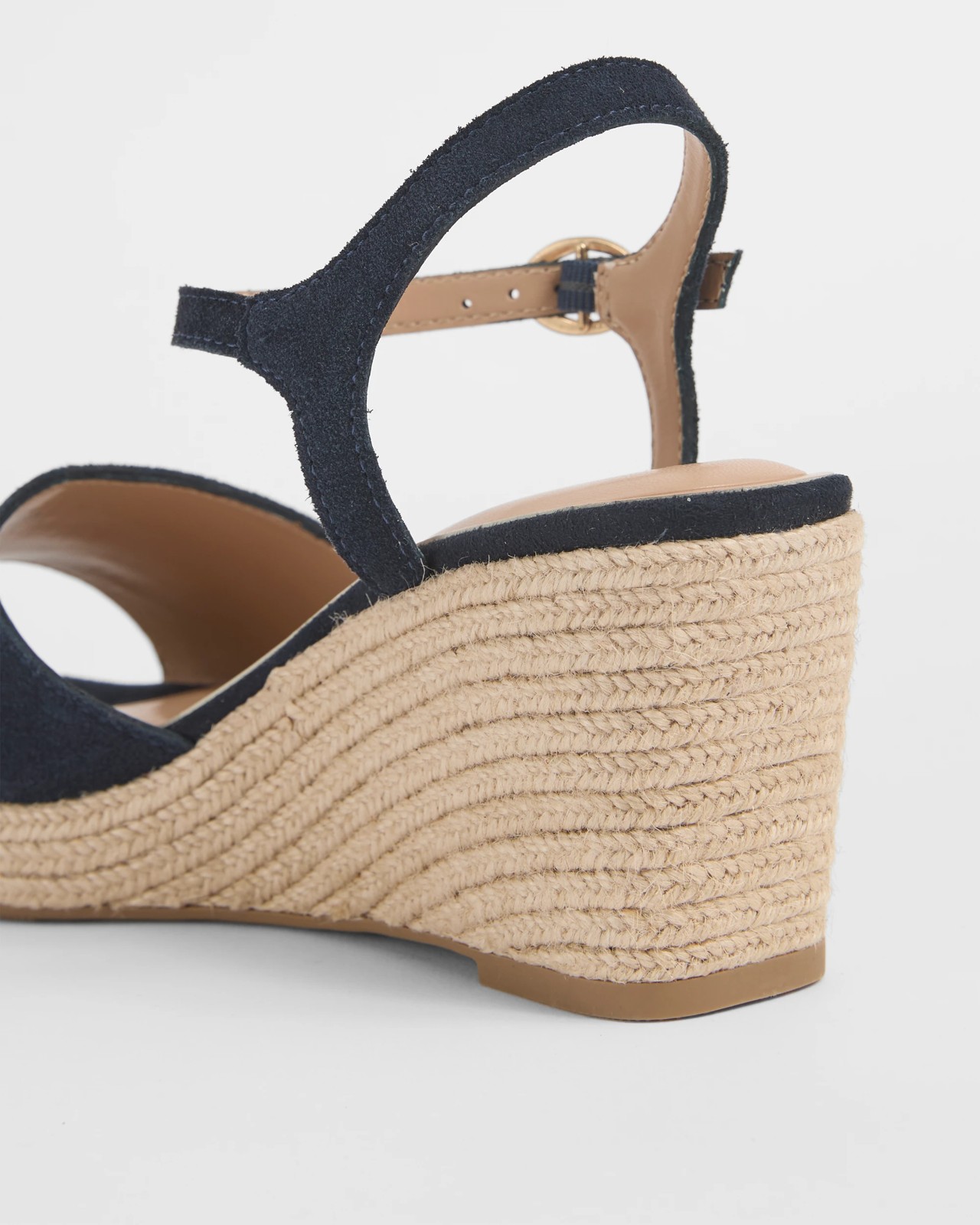 Genuine Suede Leather Espadrille Wedge Sandals - Navy 3 of 3