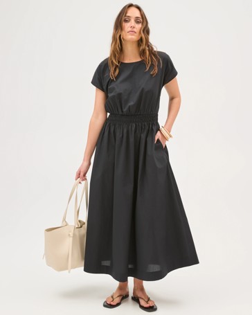 Australian Cotton Poplin Shirred Waist Maxi Dress