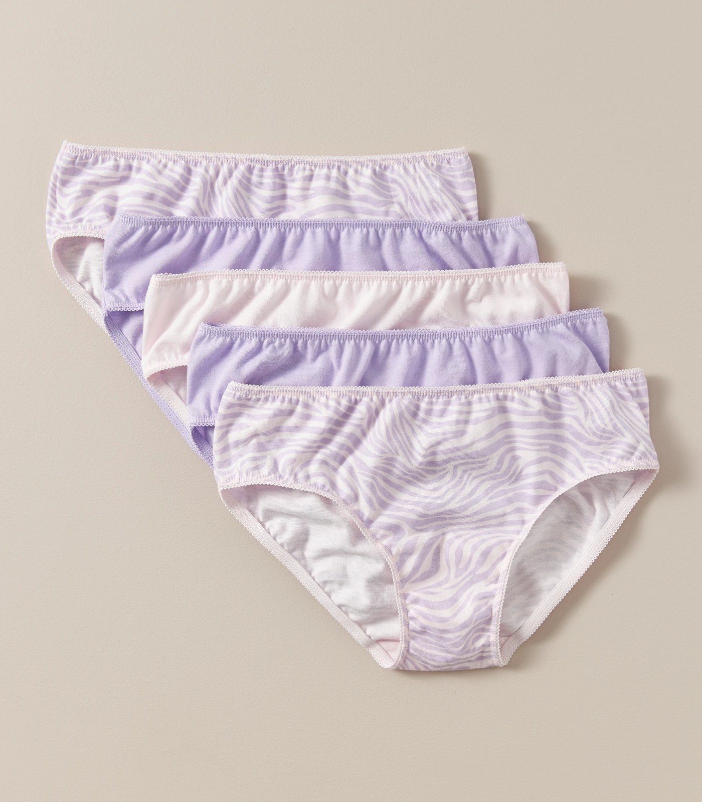 Girls Essentials 5 Pack Briefs - Purple Zebra