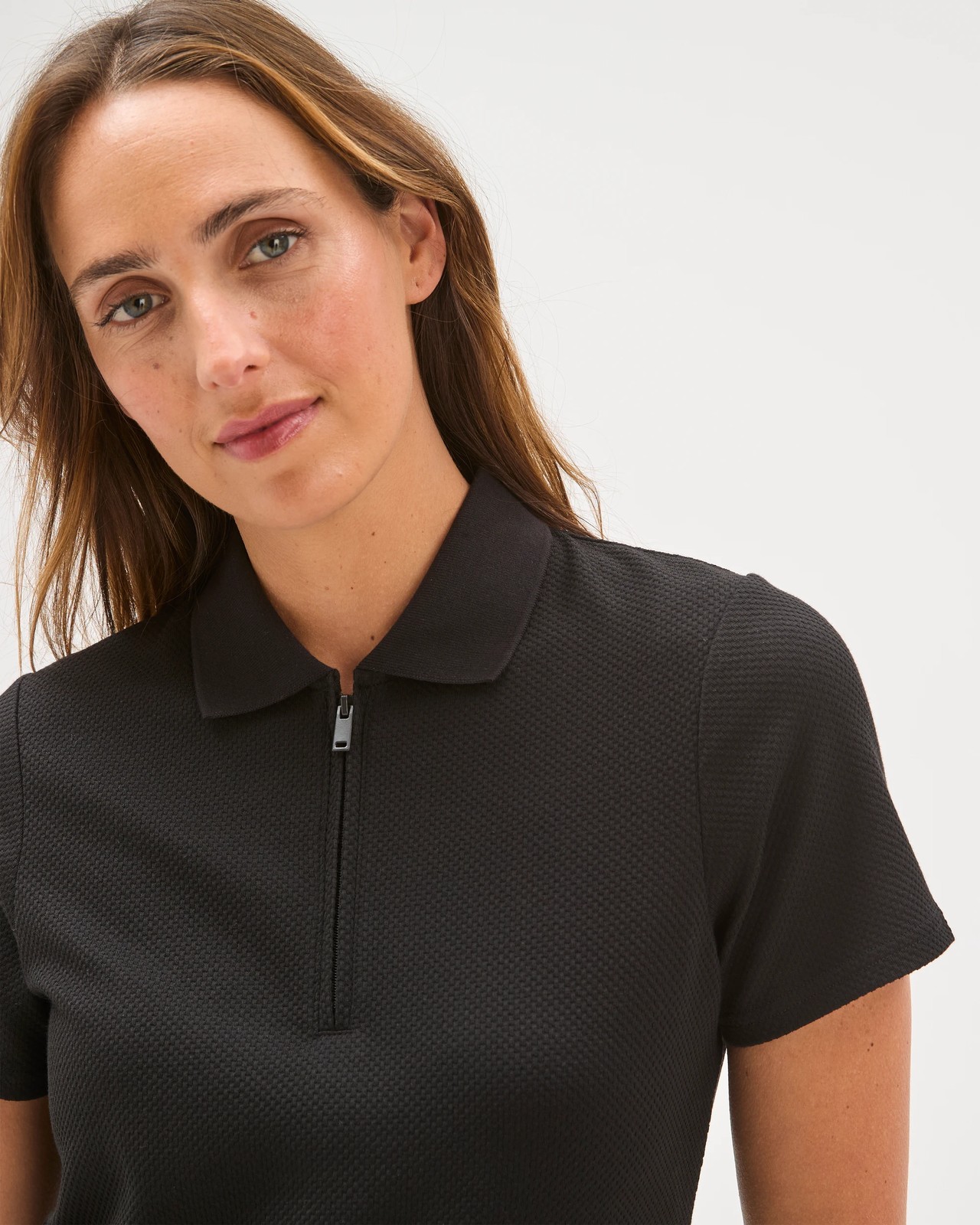 Active Australian Cotton Blend Textured 1/4 Zip Polo Top - Black 4 of 6