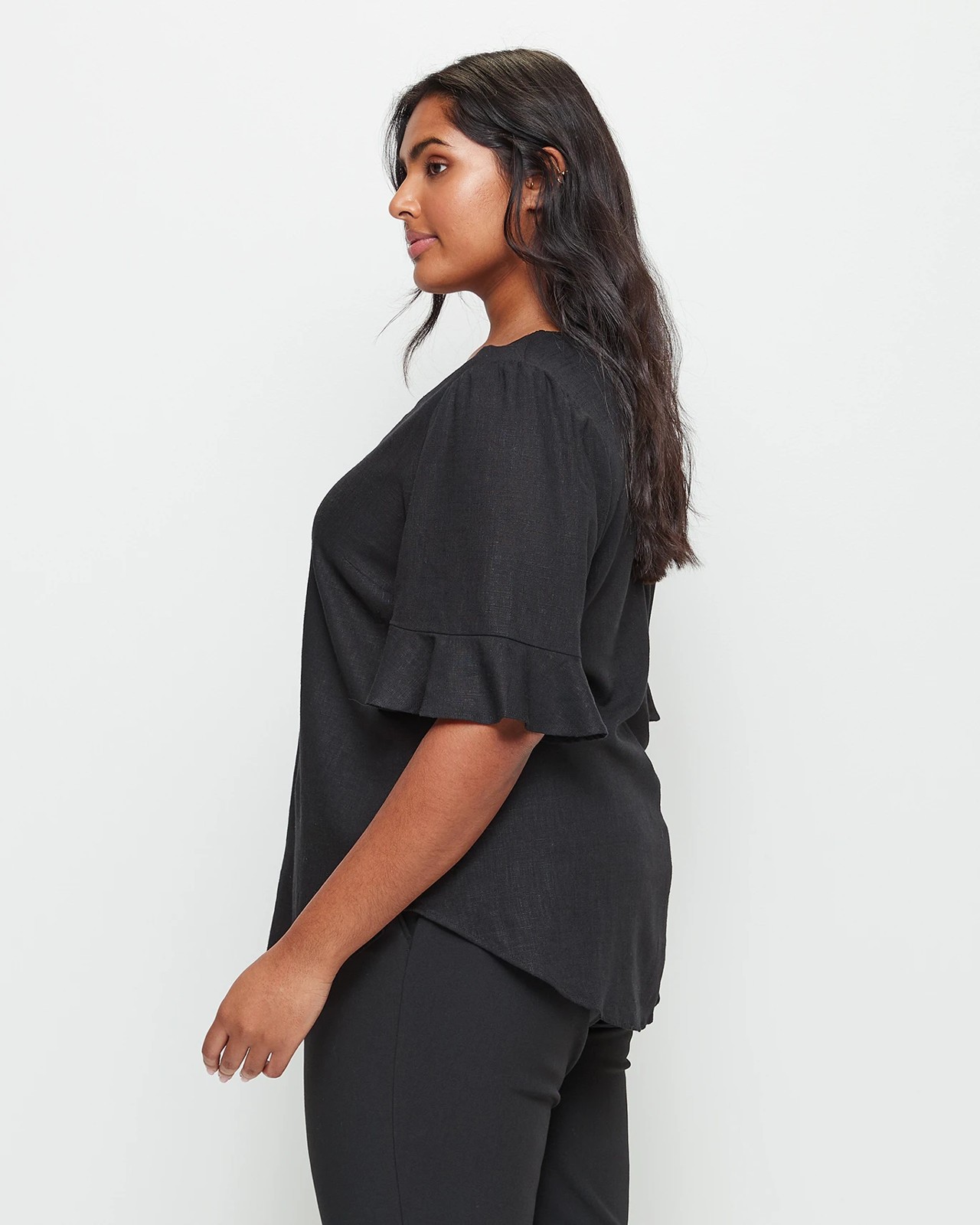 Curve Linen Blend Flutter Sleeve T-Shirt 3 of 6