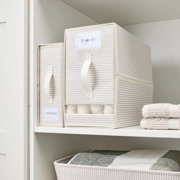 Linen Look Striped Bed Linen Box, Large, Beige - Anko