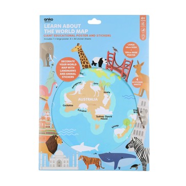 Learn About The World Map Giant Educational Poster and Stickers - Anko
