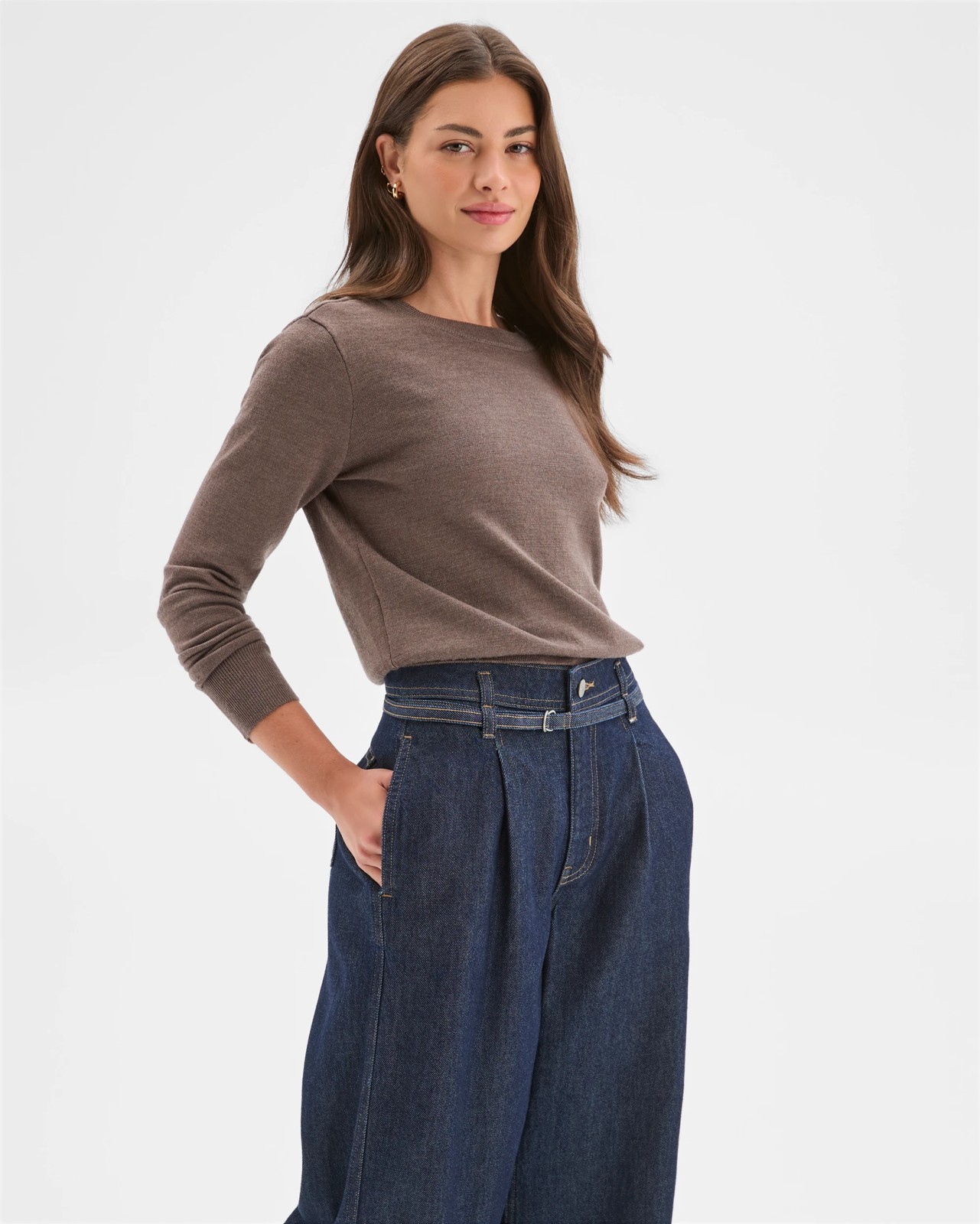 Petites Australian Merino Wool Crew Neck Sweater - Taupe 2 of 6