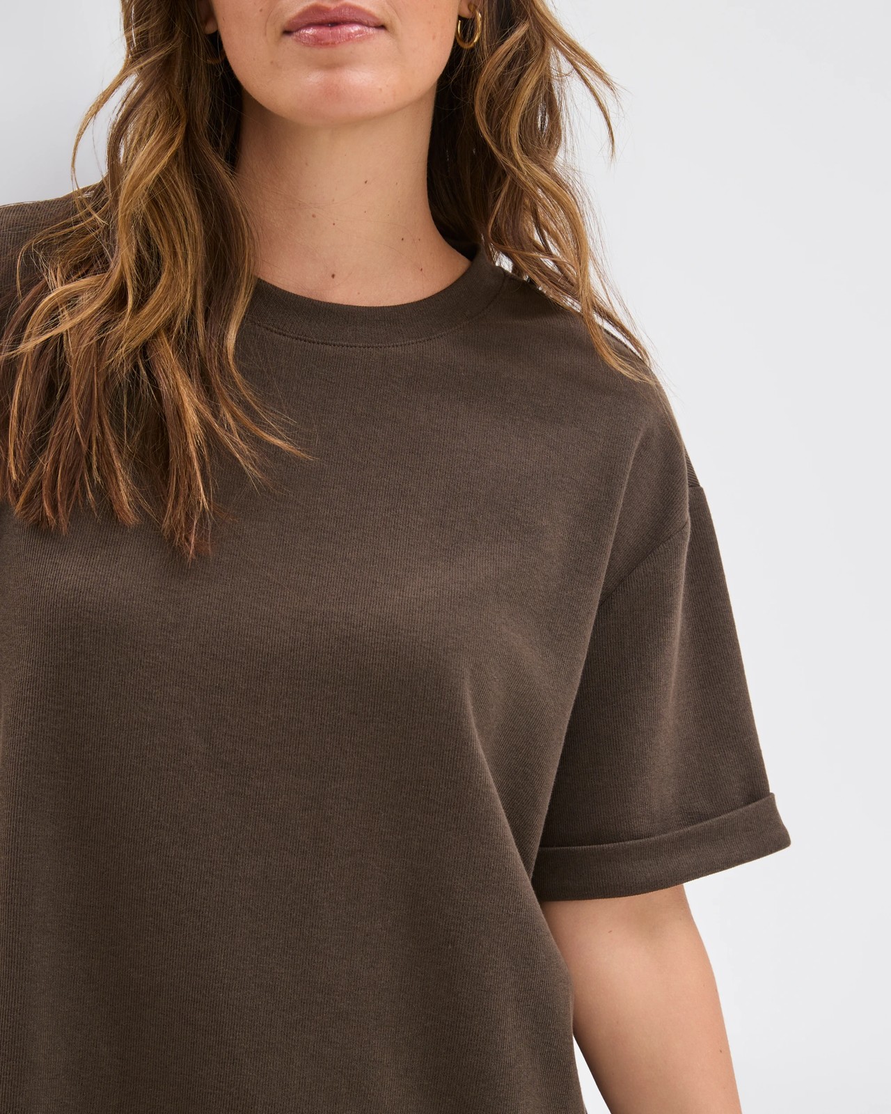 Turnback Cuff Boxy Rib T-Shirt - Coffee Bean 5 of 6