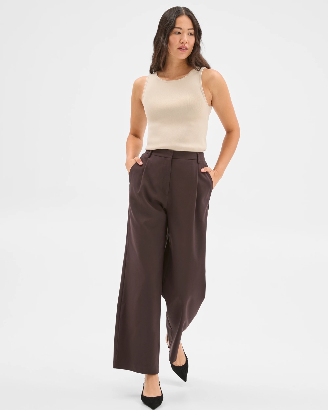 Preview Classic Pleat Front Wide Leg Pants - Coffee Bean 3 of 6