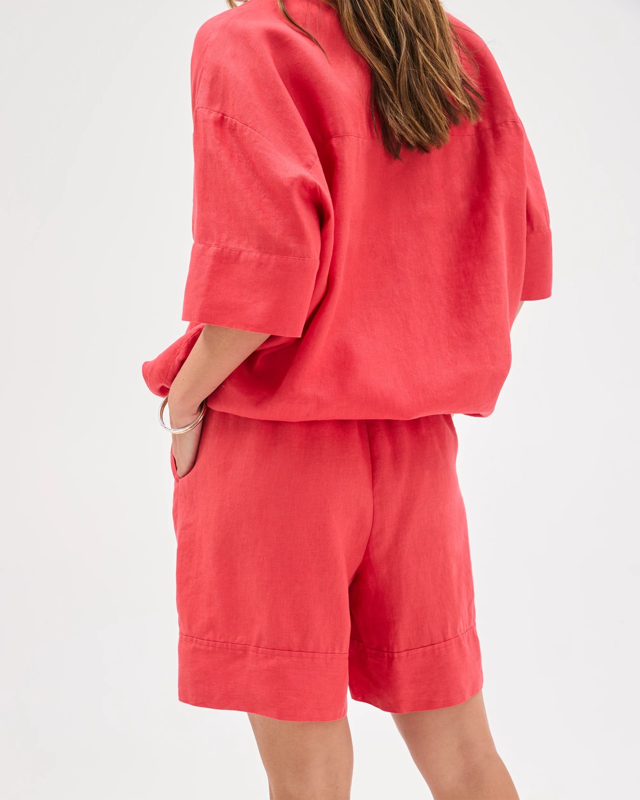 European Linen Long Shorts - Cranberry 6 of 6