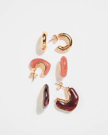 3 Pack Chunky Resin Hoop Earrings