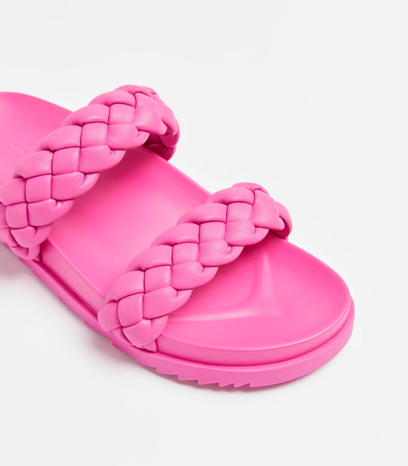 Ruby Pink Plaited Double Strap Sliders – London Rebel