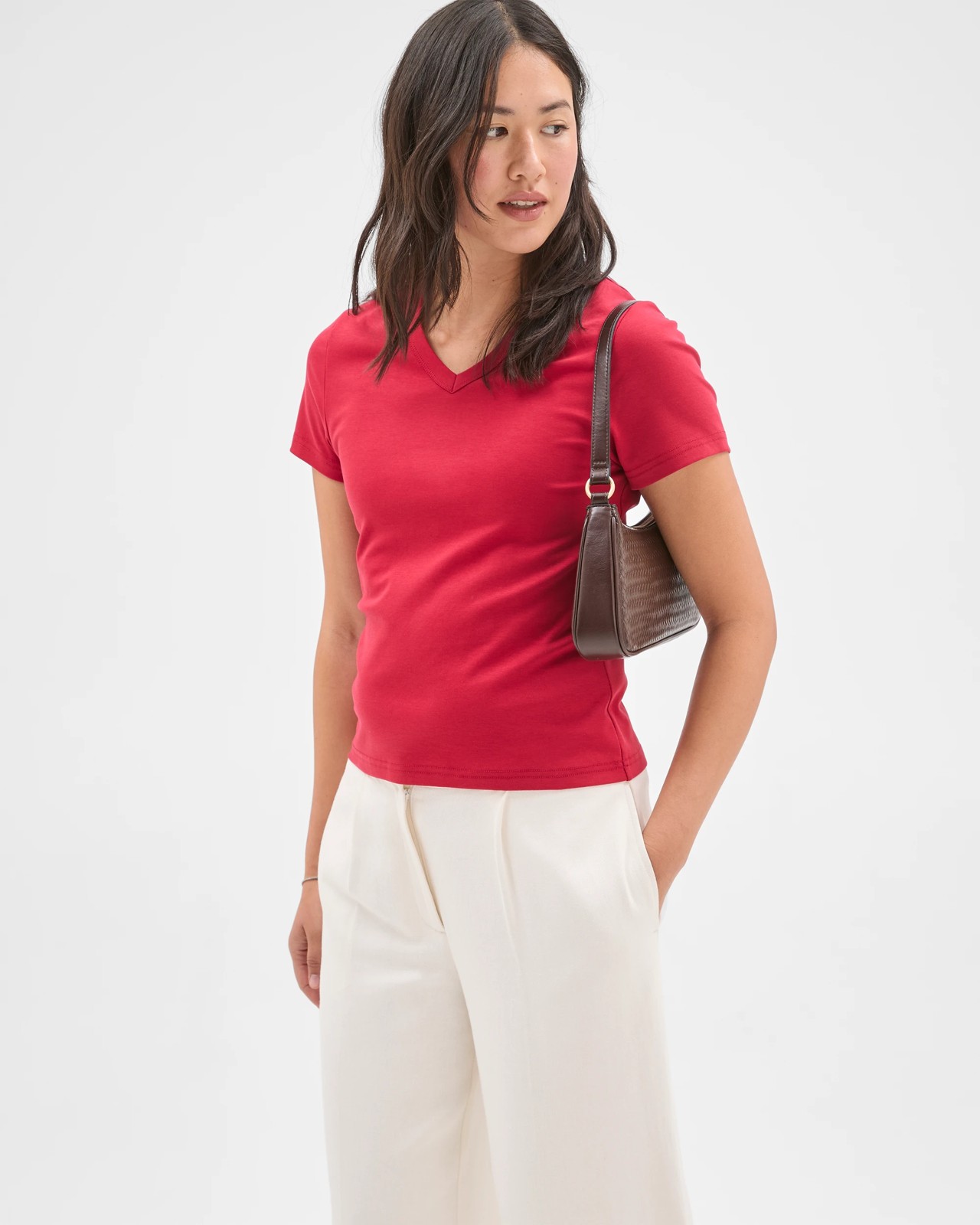 Preview Australian Cotton V-Neck Interlock T-Shirt - Scarlet Red 5 of 5