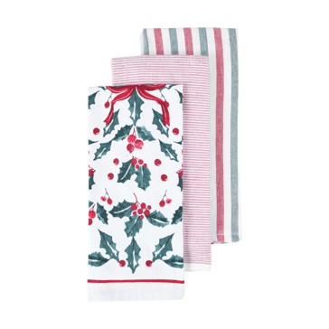 3 Pack Holly Bow Tea Towels - Anko