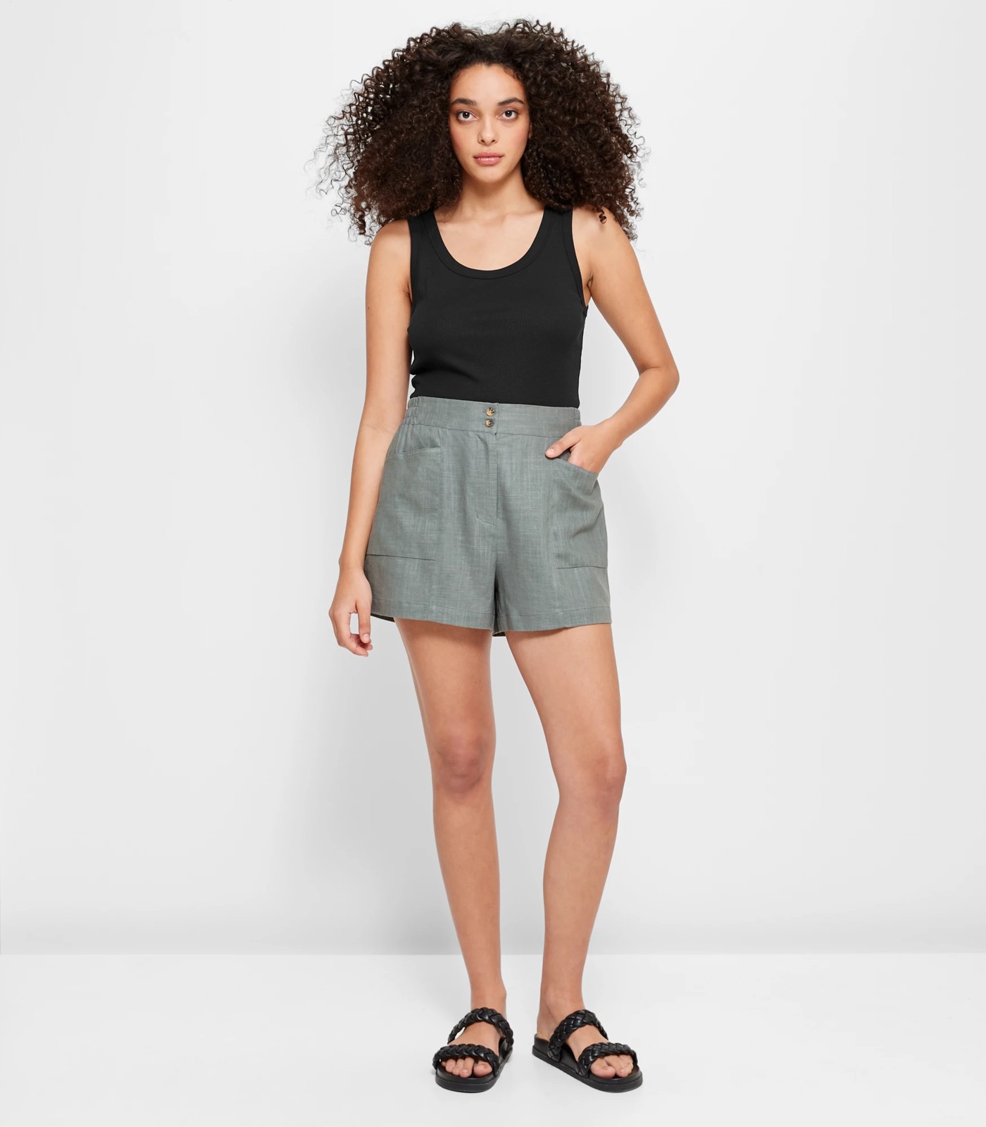 Linen Blend Seam Front Shorts - Dusty Khaki Green | Target Australia