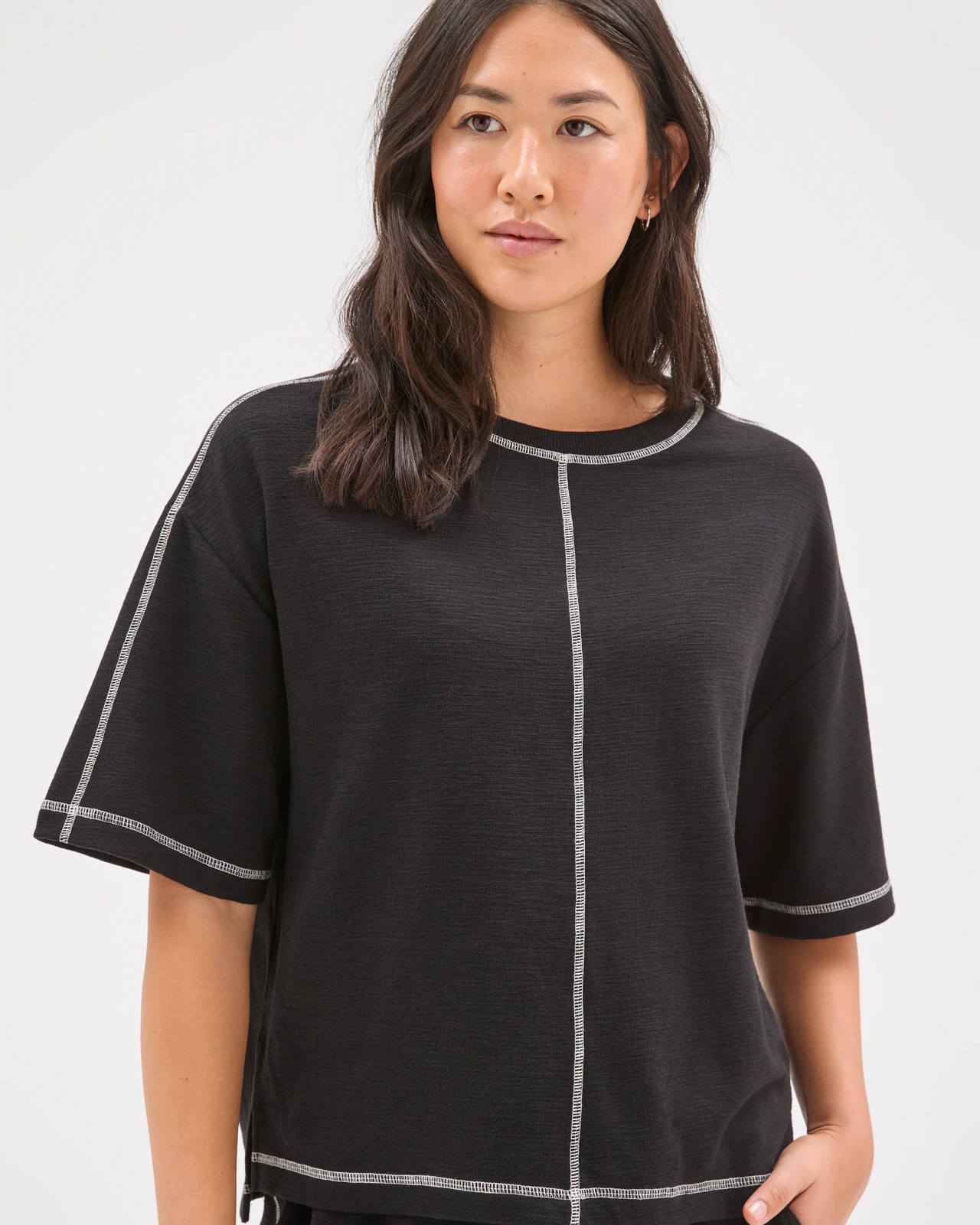 Textured T-Shirt with Contrast Seams - Black 5 of 5