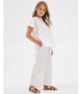 Woven Short Sleeve Embroidered Top