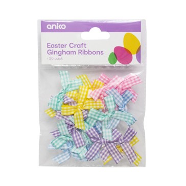20 Pack Easter Craft Gingham Ribbons - Anko