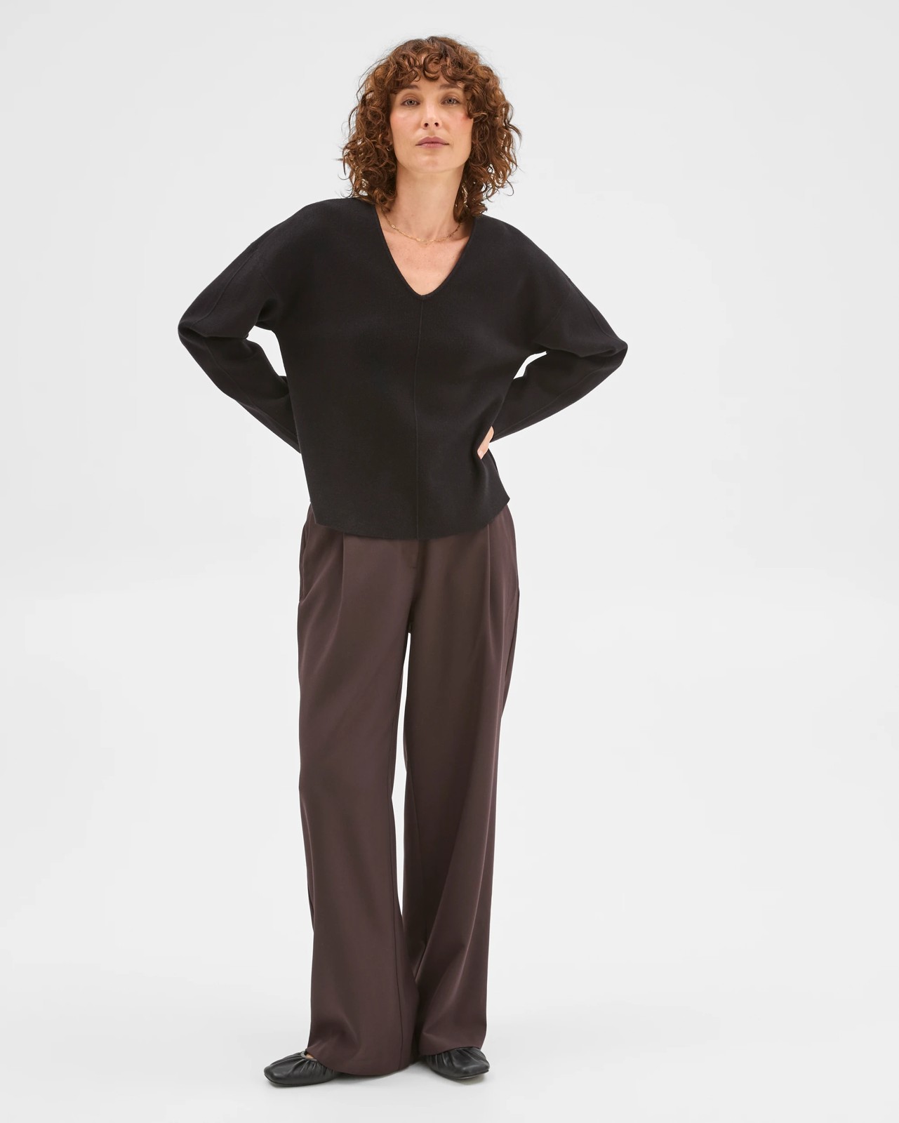 Preview Australian Cotton Blend Polished V-Neck Jumper - Black 4 of 5