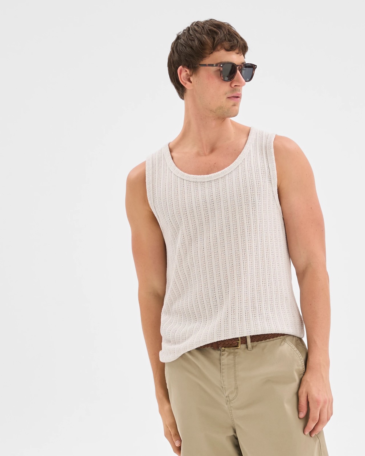Commons Australian Cotton Blend Textured Tank Top - Washed White 2 of 6