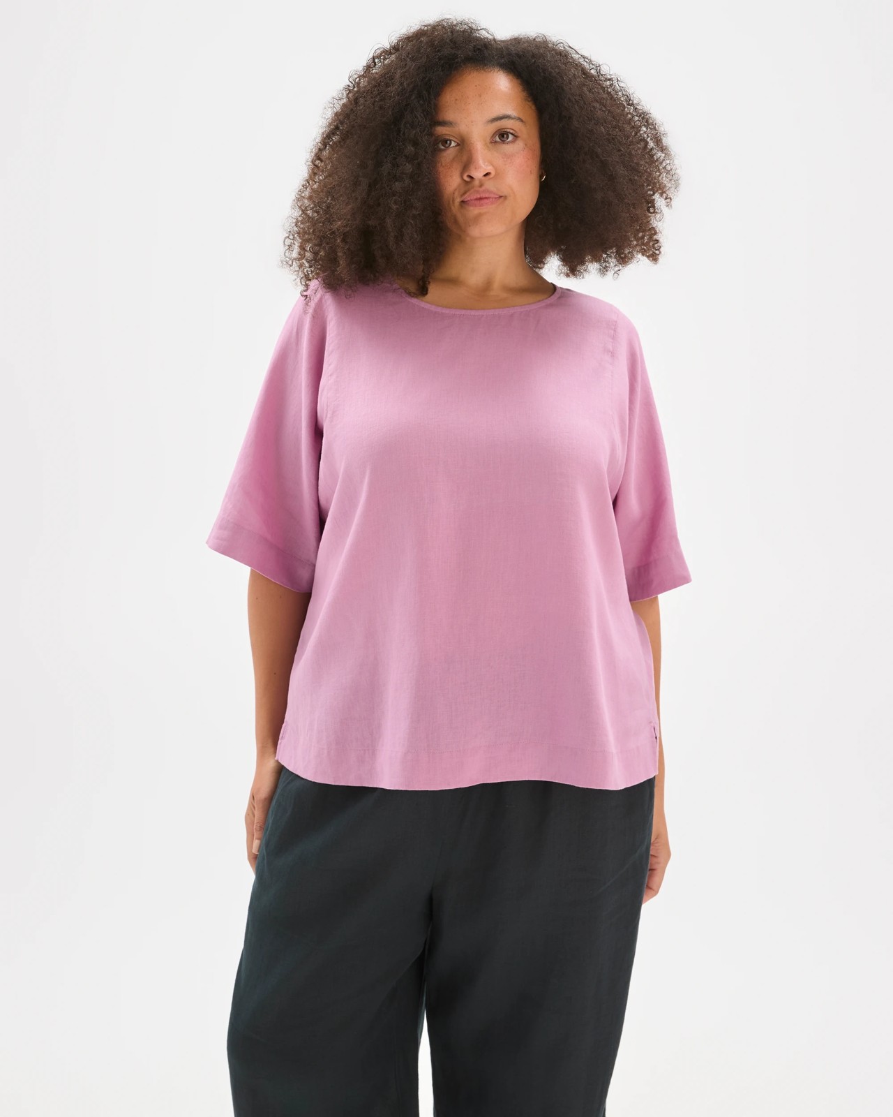 Plus Size European Linen Seam Detail T-Shirt - Whipped Berry 3 of 5