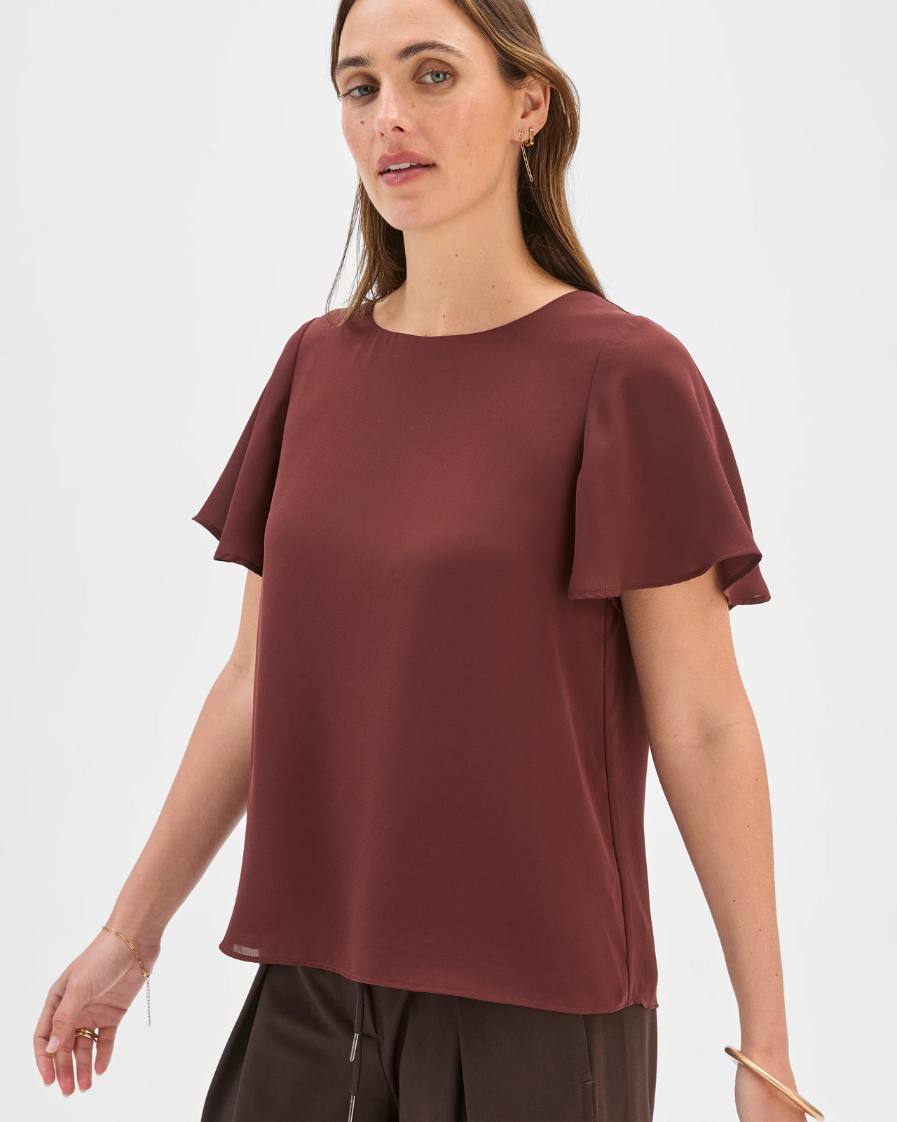 Preview Ella Crew Neck Blouse - Bitter Chocolate 5 of 5