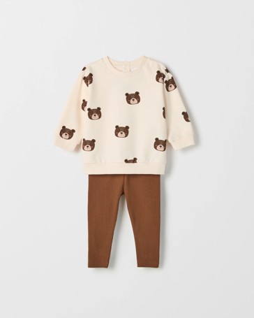Baby Organic Cotton Fleece Top and Rib Leggings Set