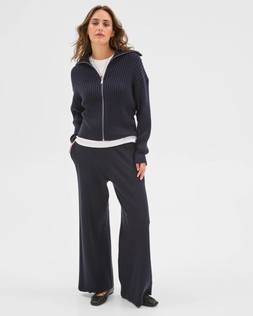 Clean Knit Rib Zip Through Jumper