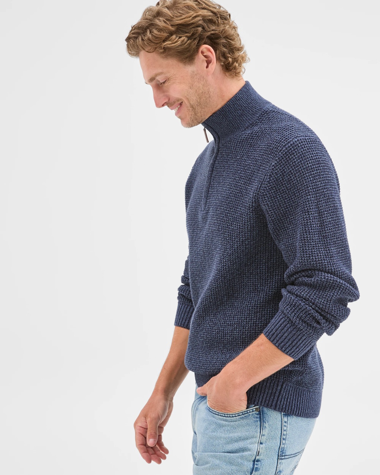 Australian Cotton 1/2 Zip Knit Sweater - Blue 6 of 6