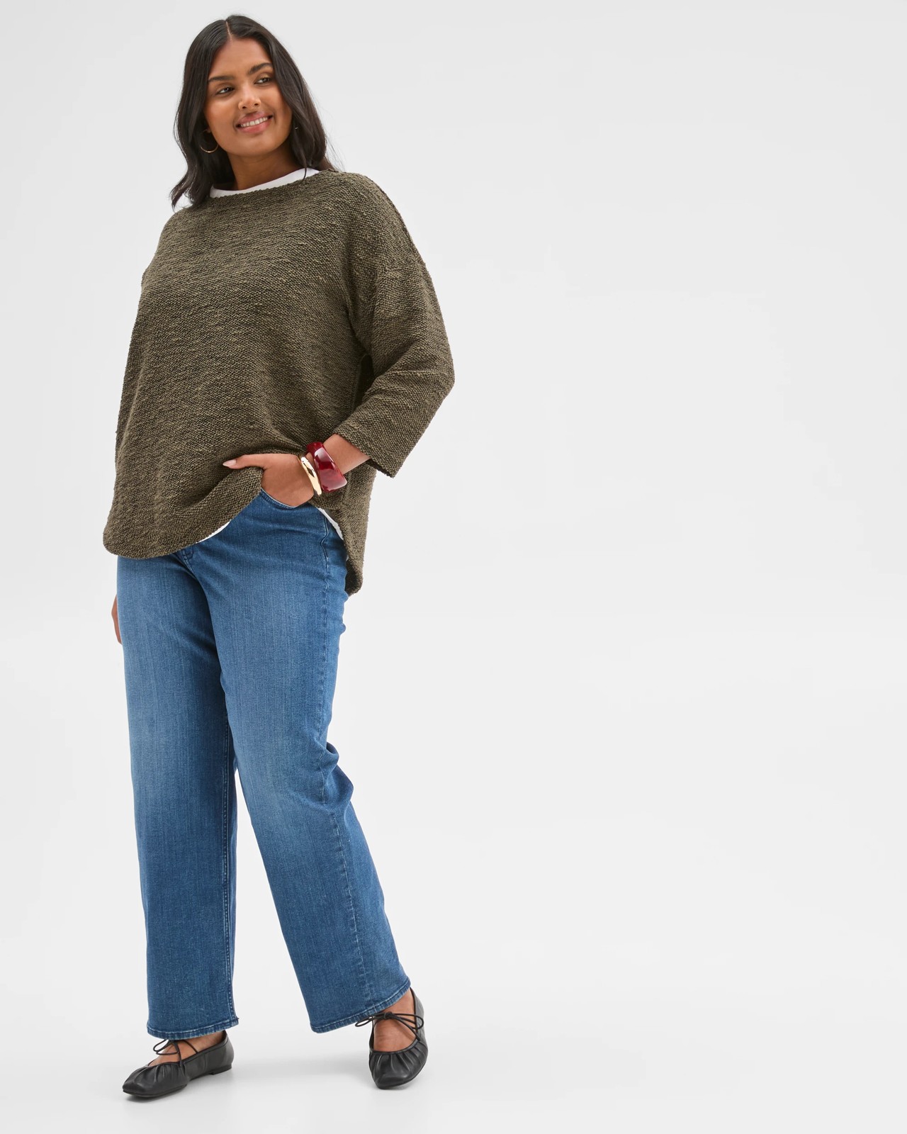 Plus Size Australian Cotton Blend Curved Hem Textured Top - Oregano 2 of 6