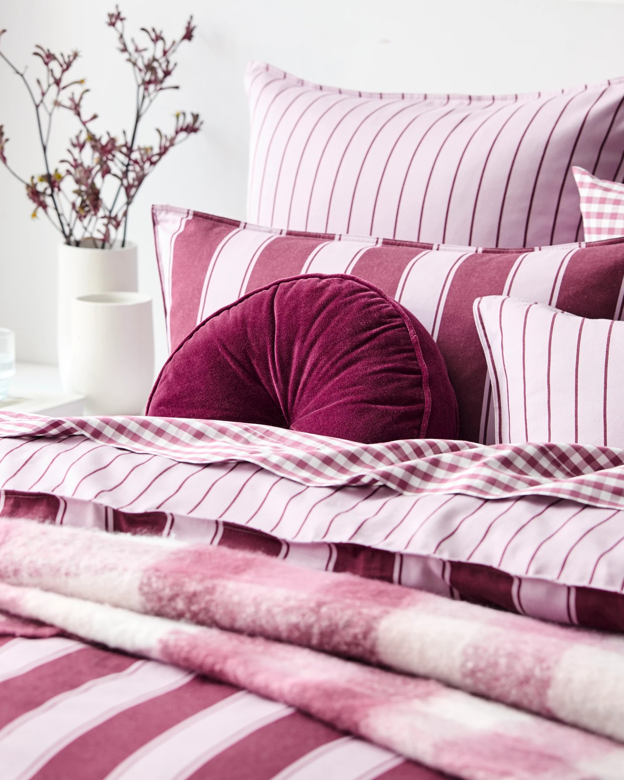 Rayne Stripe Stonewash Quilt Cover Set - Merlot/Pink 5 of 5