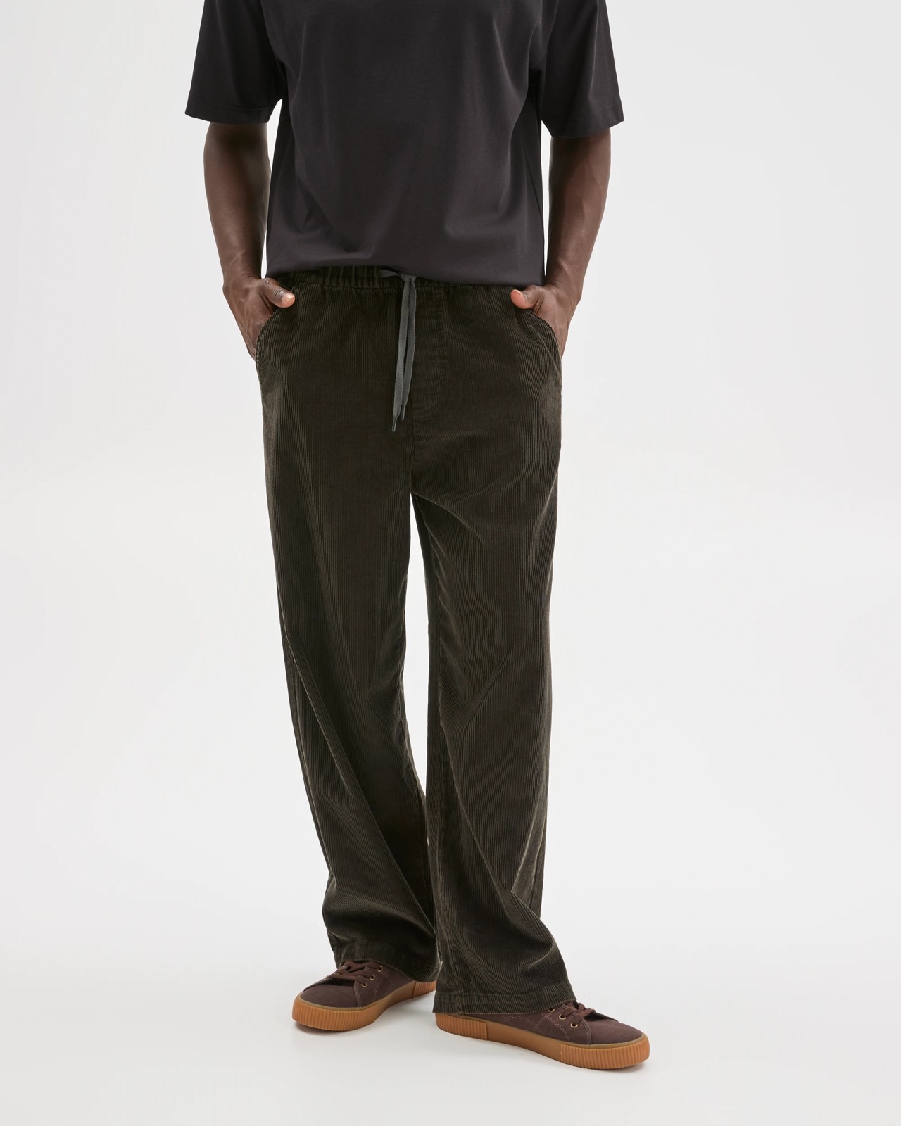 Commons Australian Cotton Elastic Waist Loose Fit Corduroy Pants - Black 2 of 6