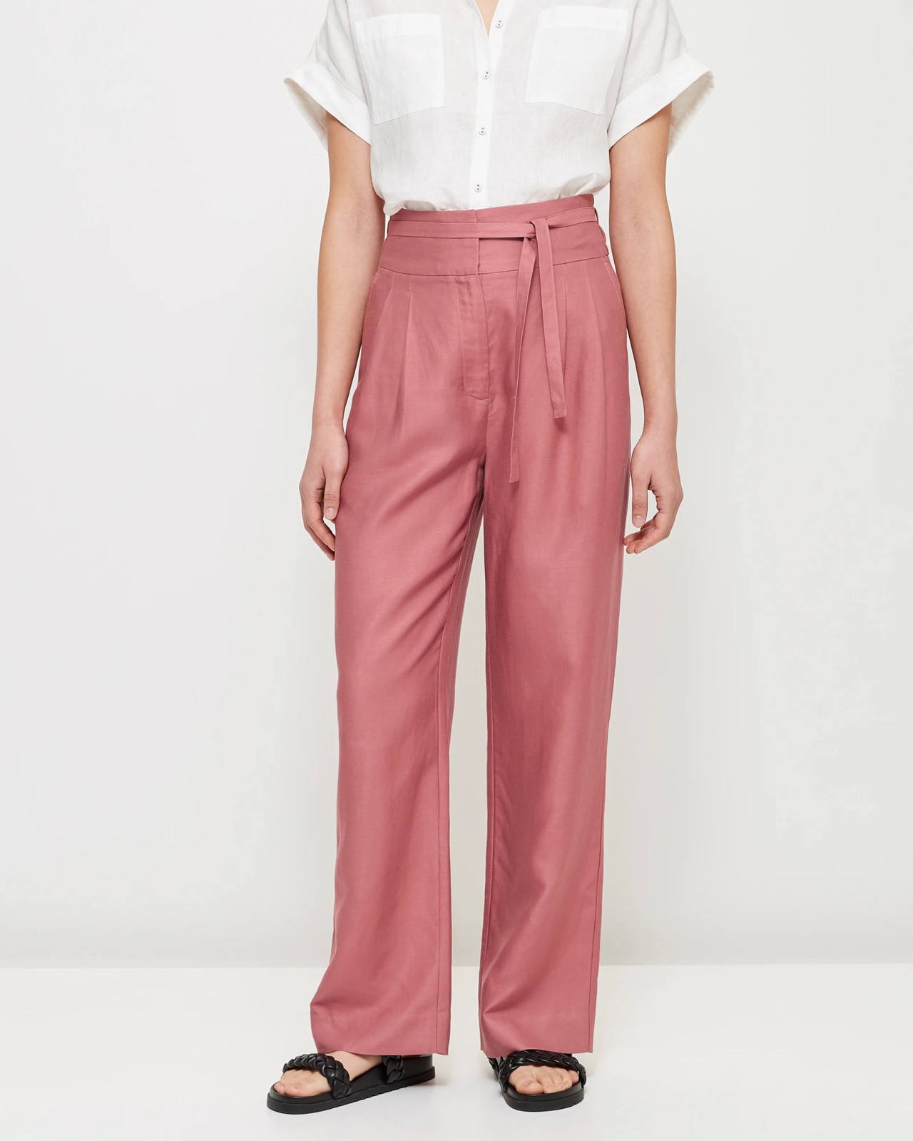 Womens Trousers, Ladies Rose Red High Waist Trousers Double