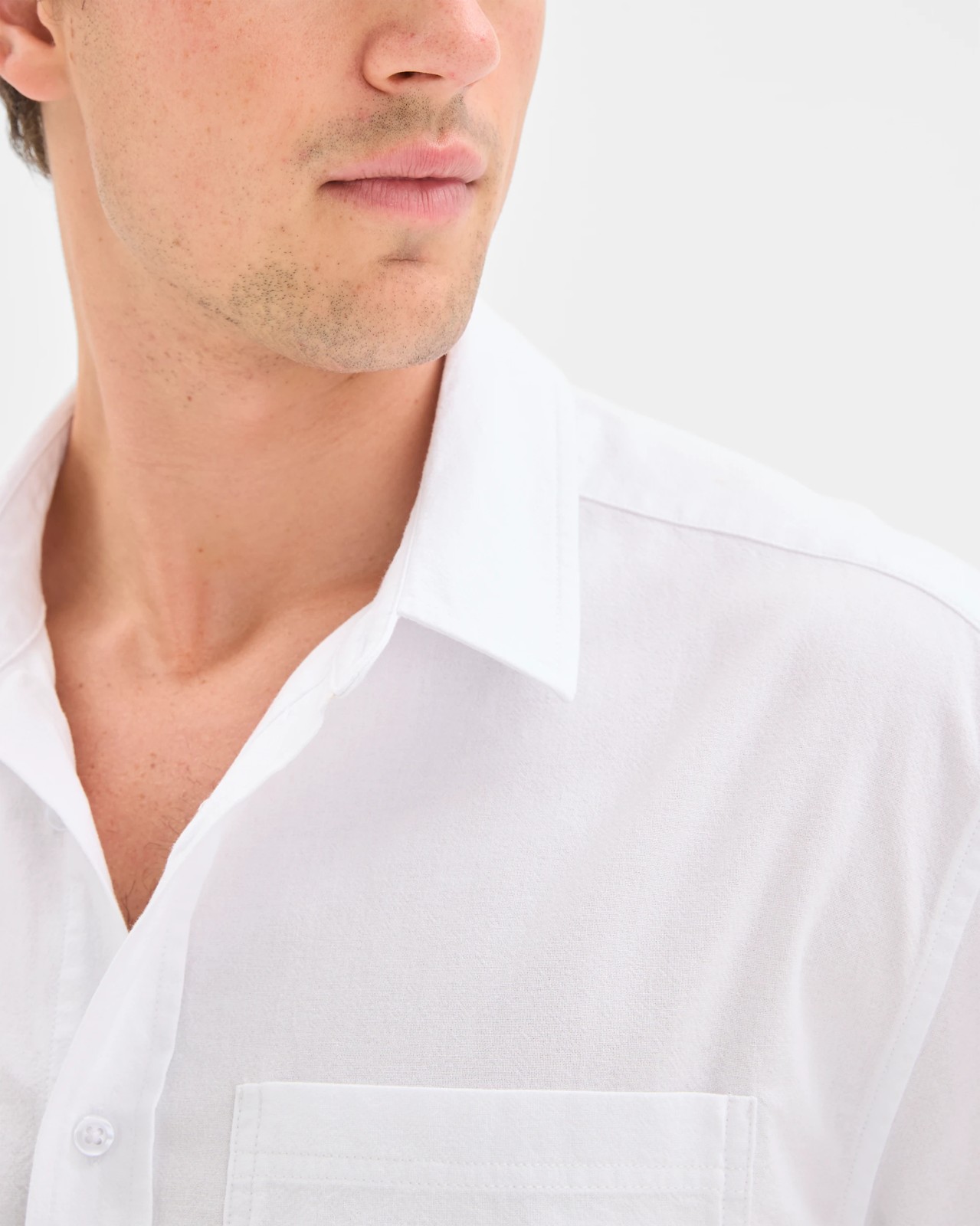 Commons Australian Cotton Plain Textured Boxy Fit Short Sleeve Shirt - Washed White 5 of 6