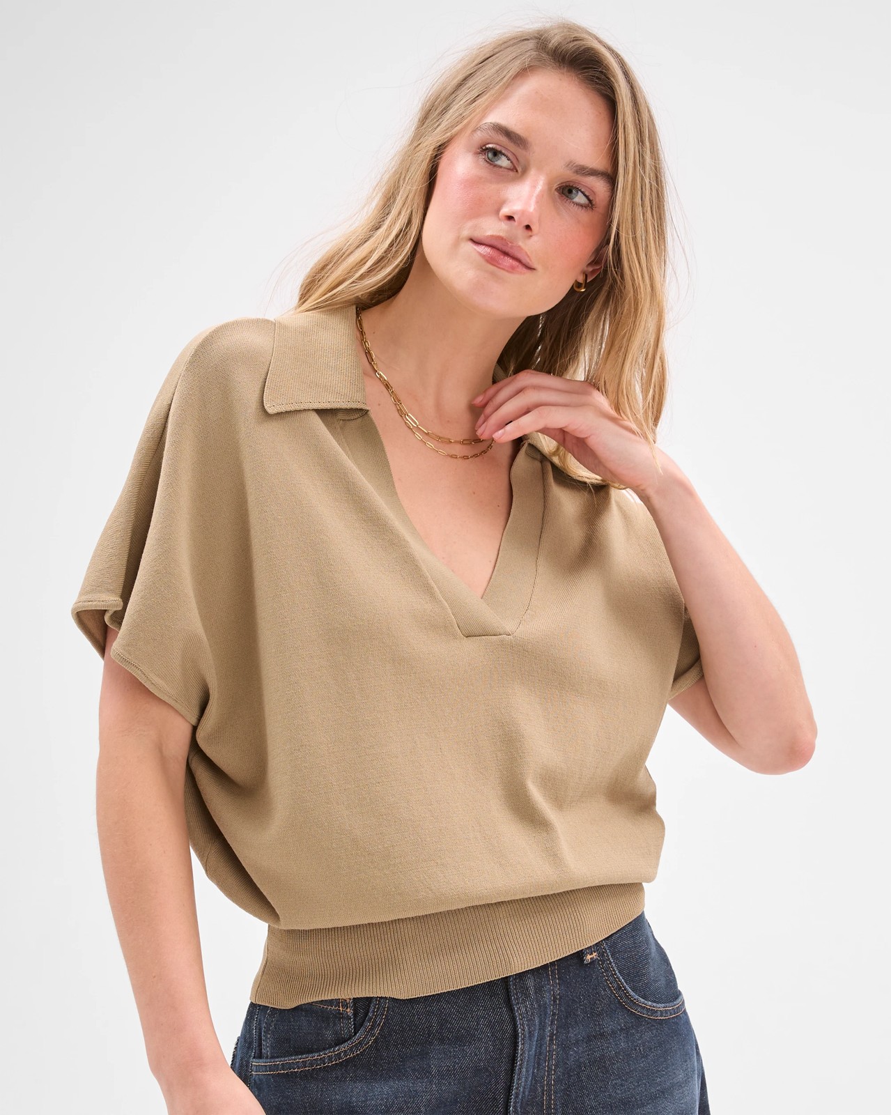 Lily Loves Basque Detail Polo Top - Crushed Leaf 3 of 6