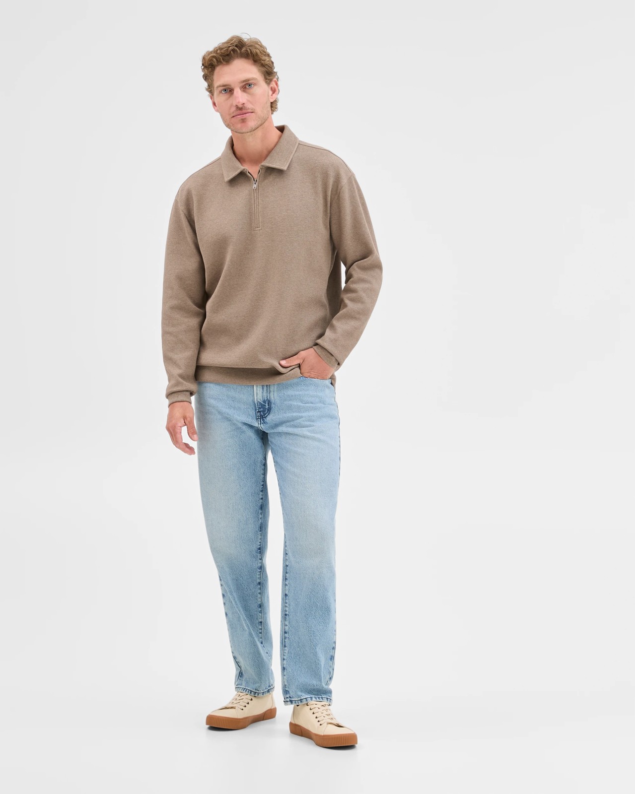 Australian Cotton Blend Fleece 1/4 Zip Collared Top - Rock 5 of 5