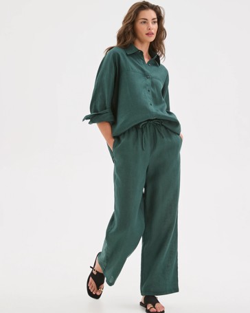 Petites European Linen Straight Leg Pants