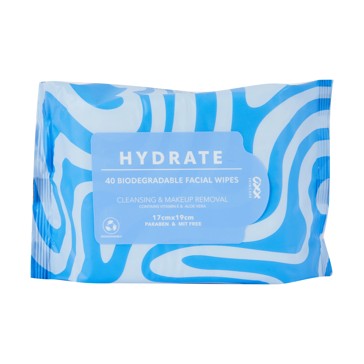 40 Pack Hydrate Biodegradable Facial Wipes, Vitamin E and Aloe Vera - OXX Skincare