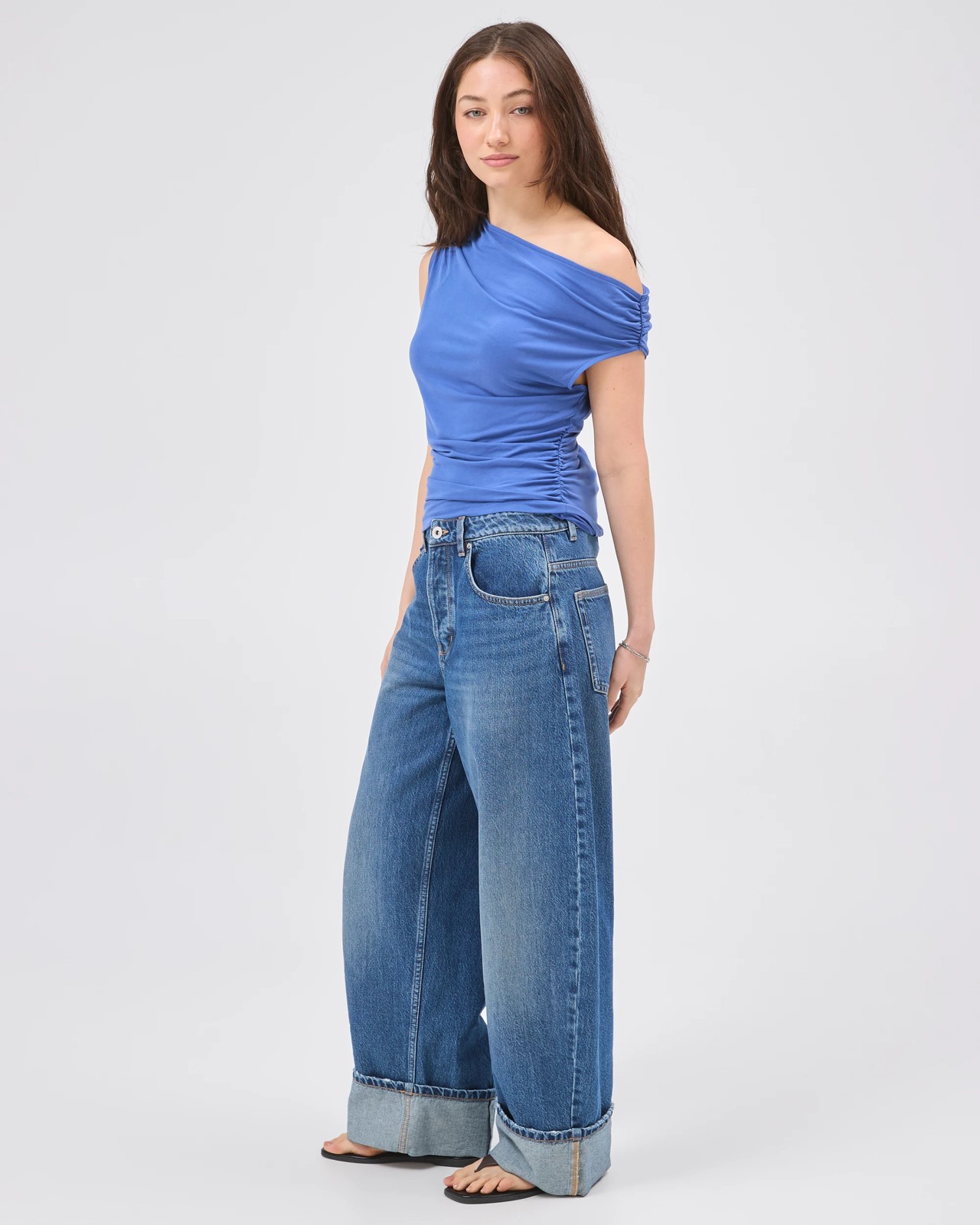 Lily Loves Modal Blend Drape Off Shoulder Top - Iris Blue 5 of 5