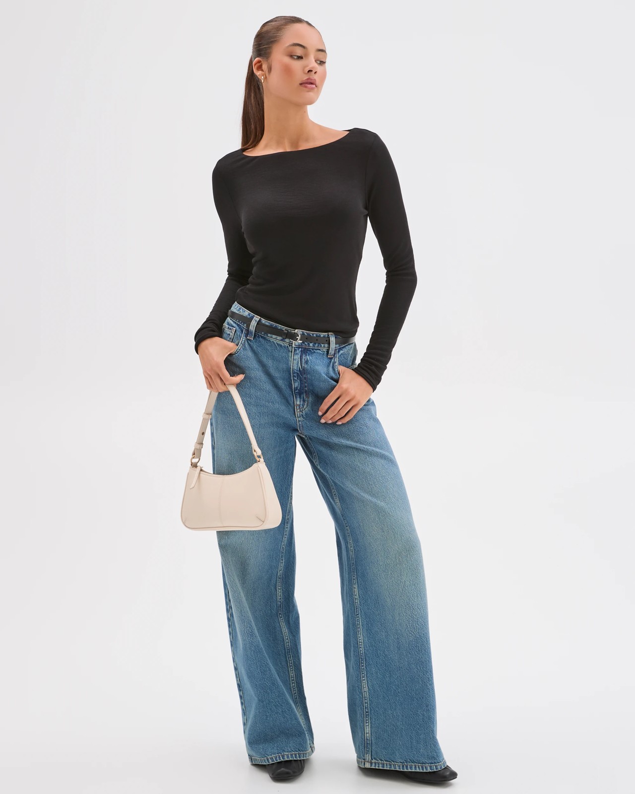 Lily Loves Double Layer Boat Neck Long Sleeve Top - Black 2 of 5